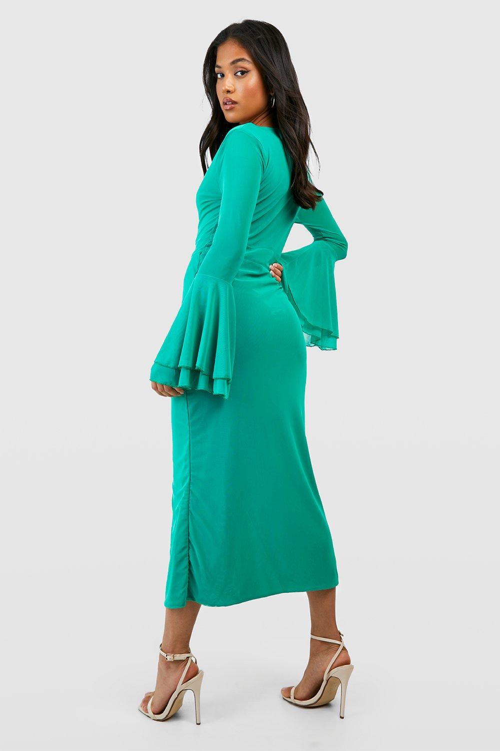 Women s Petite Mesh Flare Sleeve Midaxi Dress Boohoo UK